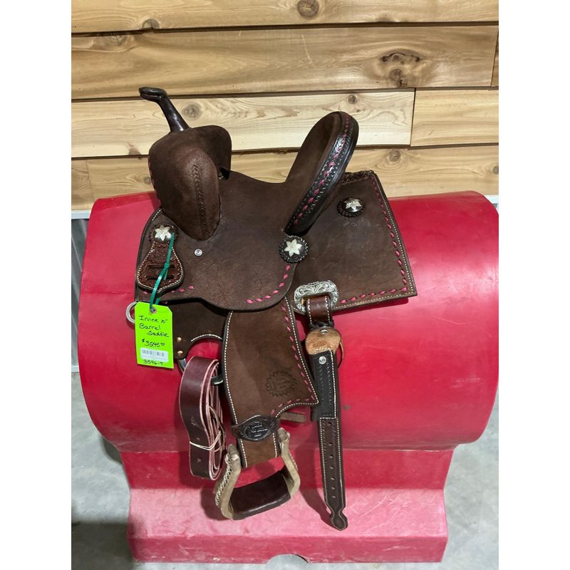 Irvine 10" Barrel Saddle-Pink Buck Stitch
