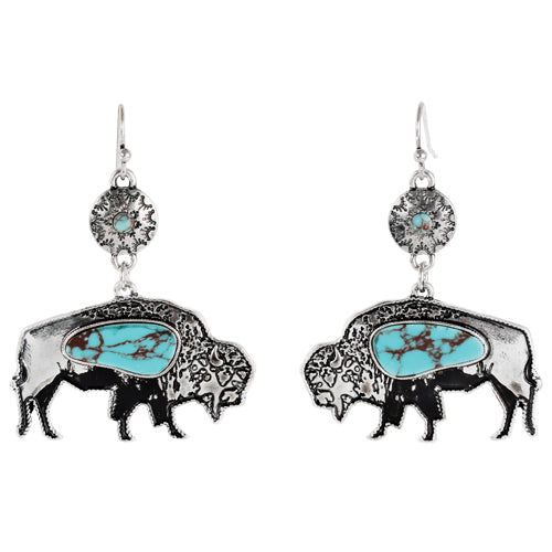 Justin Bison with Turquoise Stone Earrings