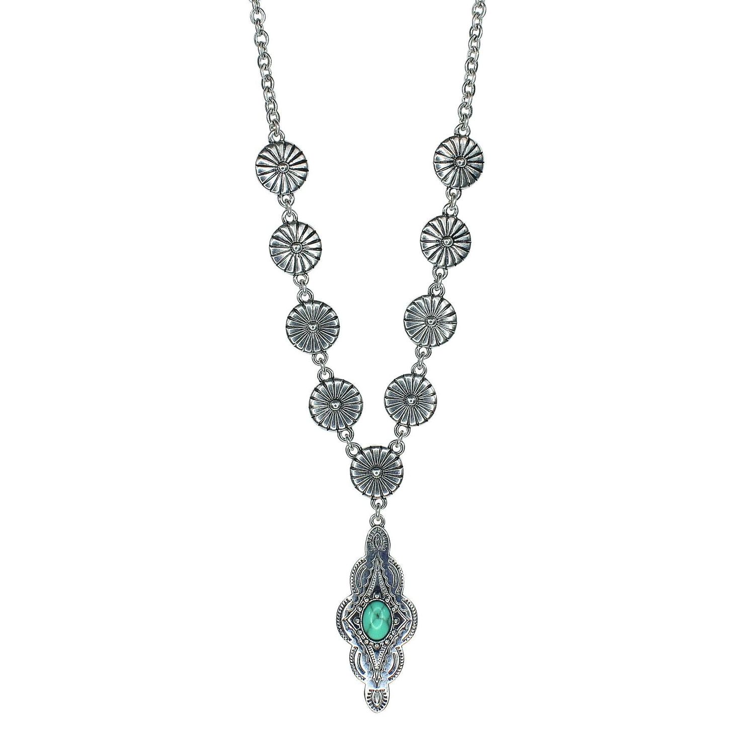 Justin Flower &amp; Diamond Concho w/Faux Turquoise Stone Necklace