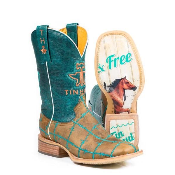 Tin Haul Women's Barb Wire Wild &amp; Free Western Boots- Tan