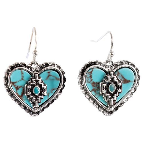Justin Heart With Aztec Design Earrings- Turquoise
