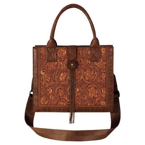 Justin Women's Small Tote with Floral Tooling - Brown