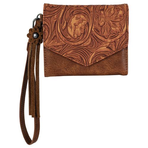 Justin Women's Mini Wallet w/Floral Tooling - Brown