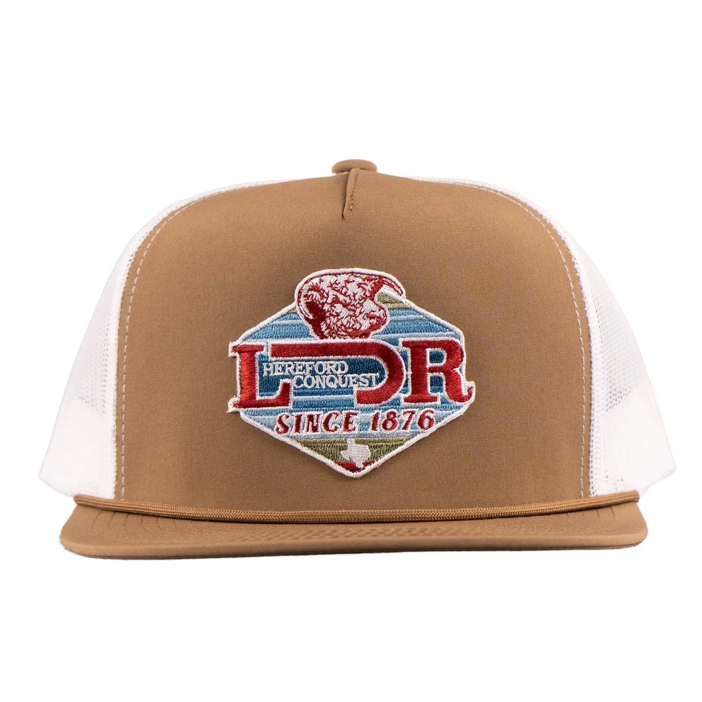Lazy J Ranch Conquest Classic Rope Trucker Flat Brim Cap - Coyote Brown/White