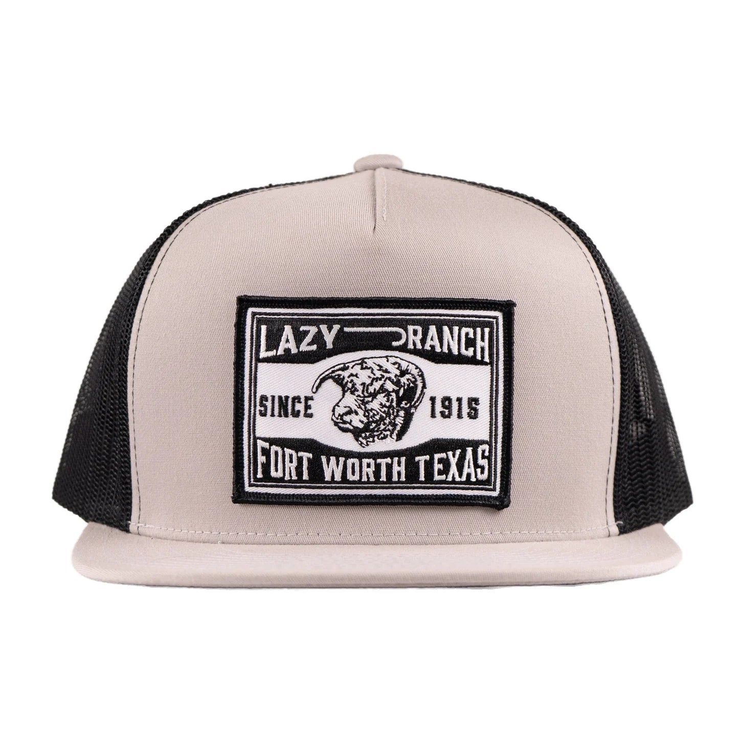 Lazy J Ranch Fort Worth Classic Five Panel Trucker Flat Brim Cap - Silver Grey/Black