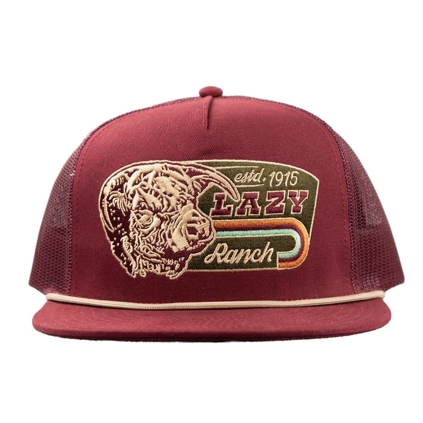 Lazy J Ranch Redford Classic Rope Trucker Flat Brim Cap - Maroon