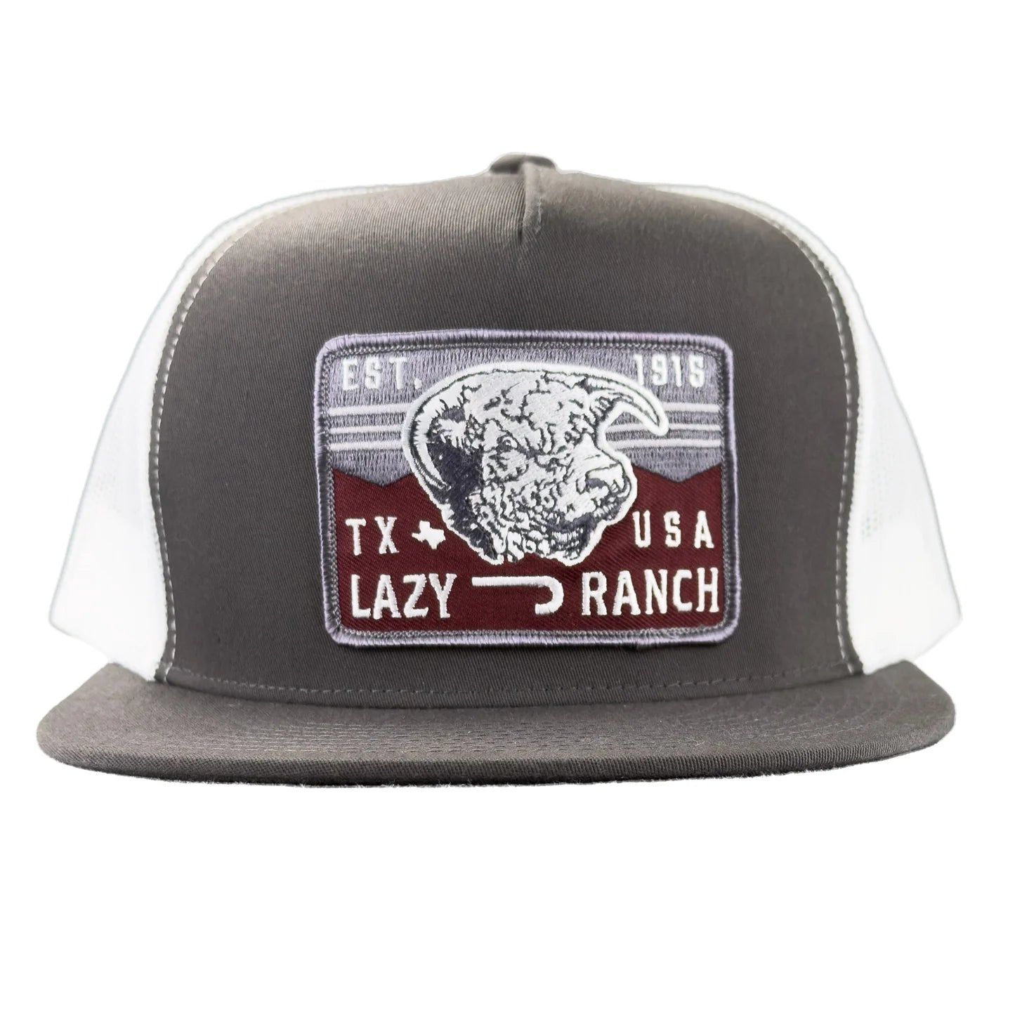 Lazy J Ranch Rock Classic Five Panel Trucker Flat Brim Cap - Grey/White