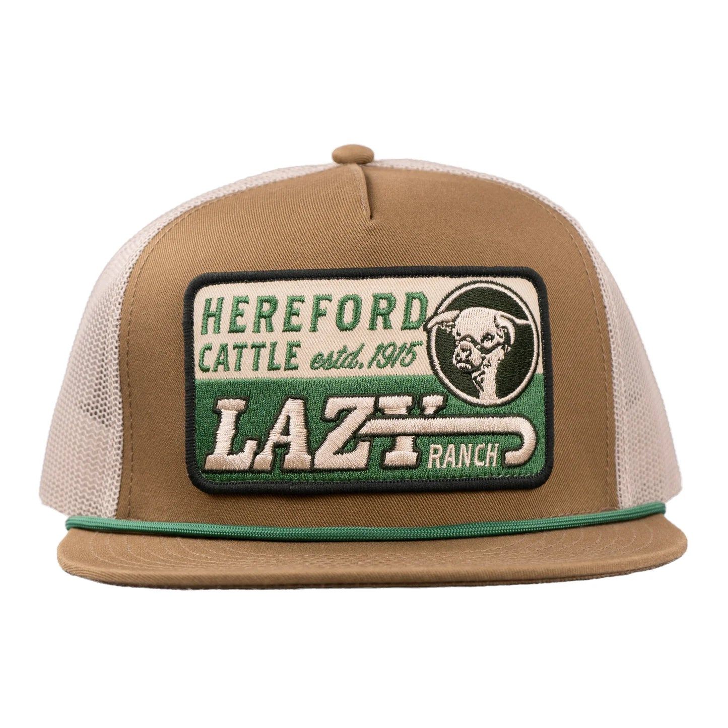 Lazy J Ranch Shafter Classic Rope Trucker Flat Brim Cap - Coyote Brown/White