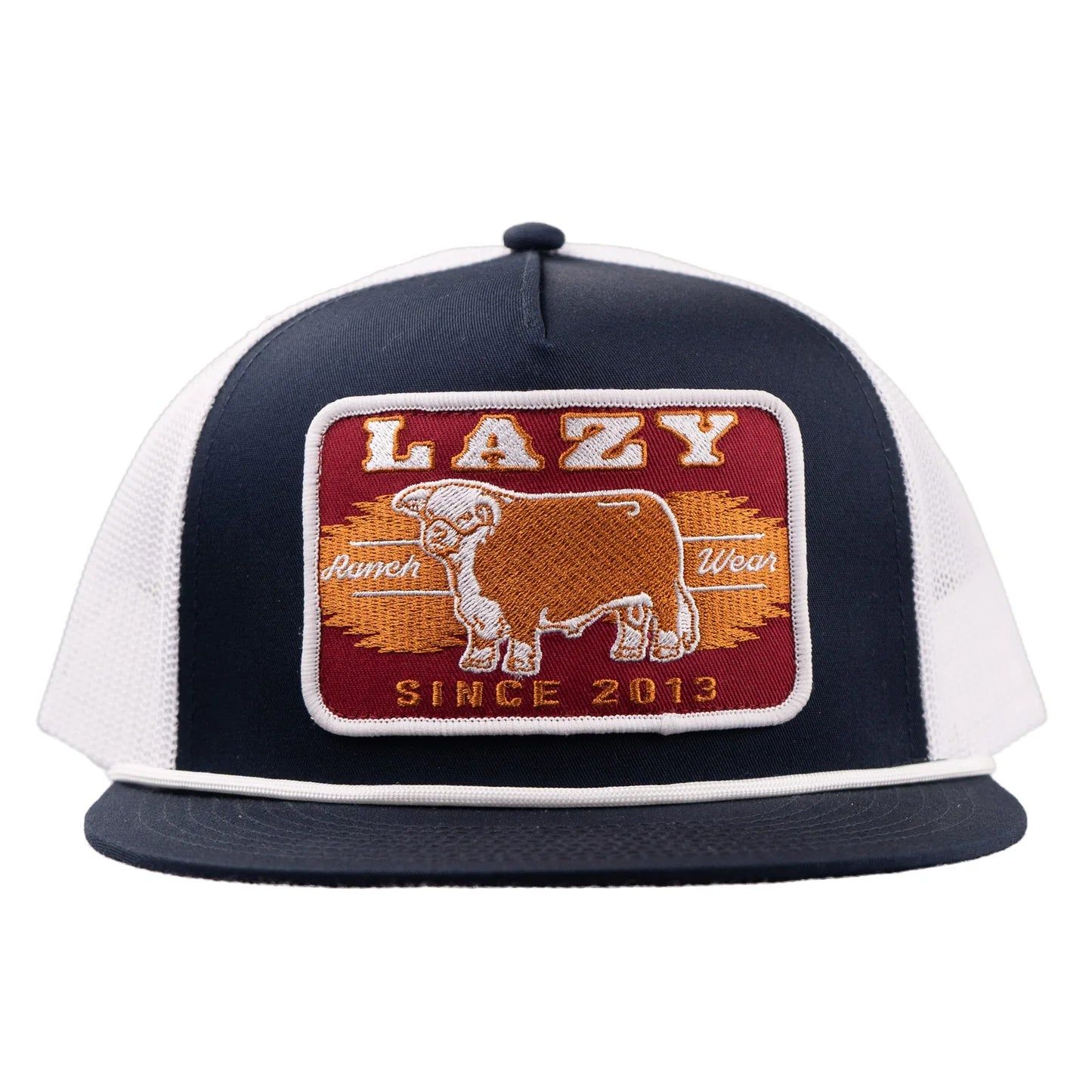 Lazy J Ranch Wildfire Classic Rope Trucker Flat Brim Cap - Navy/White