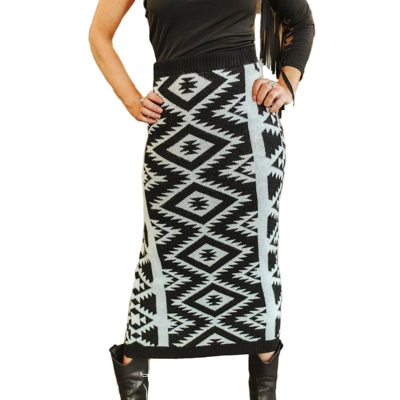 Lucky &amp; Blessed Women's Aztec Knit Long Tube Skirt - Black Ivory