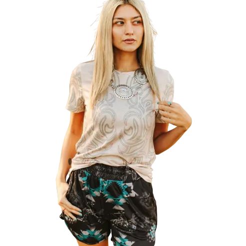 Lucky &amp; Blessed Women's Aztec Printed Elastic High Rise Shorts - Black