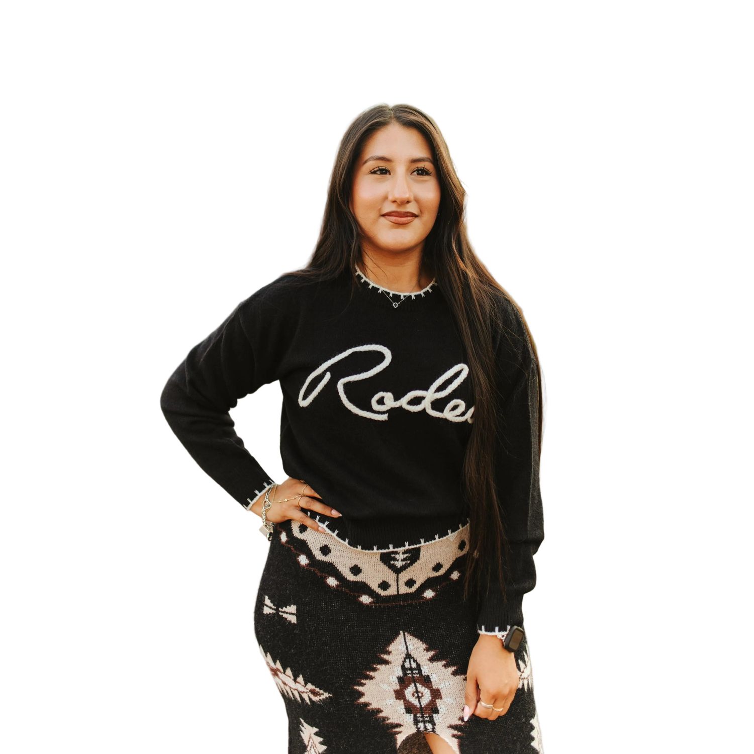 Lucky &amp; Blessed Women's Long Sleeve Knit Rodeo Sweater - Black