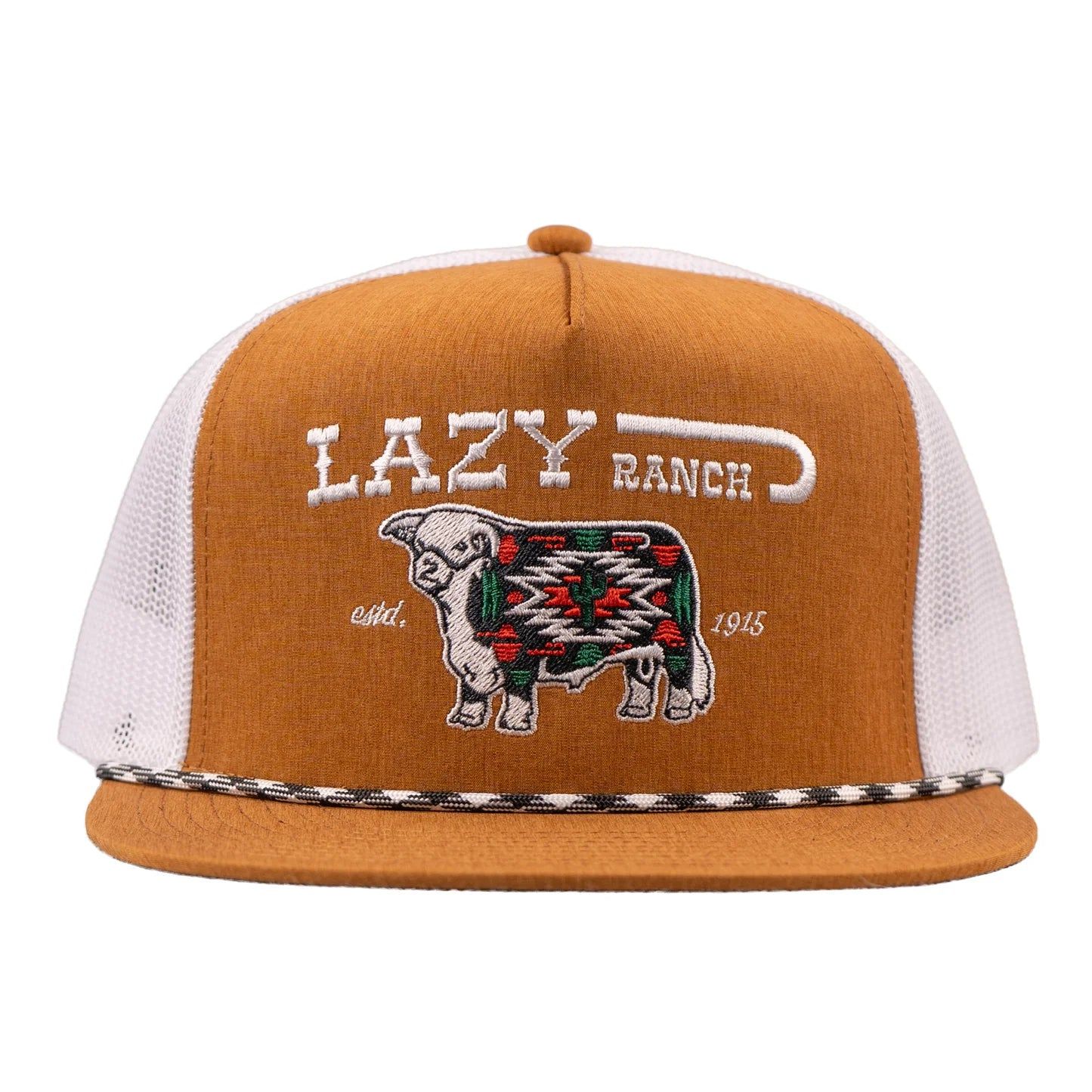 Lazy J Ranch Alpine Classic Rope Trucker Flat Brim Cap - Brown/White