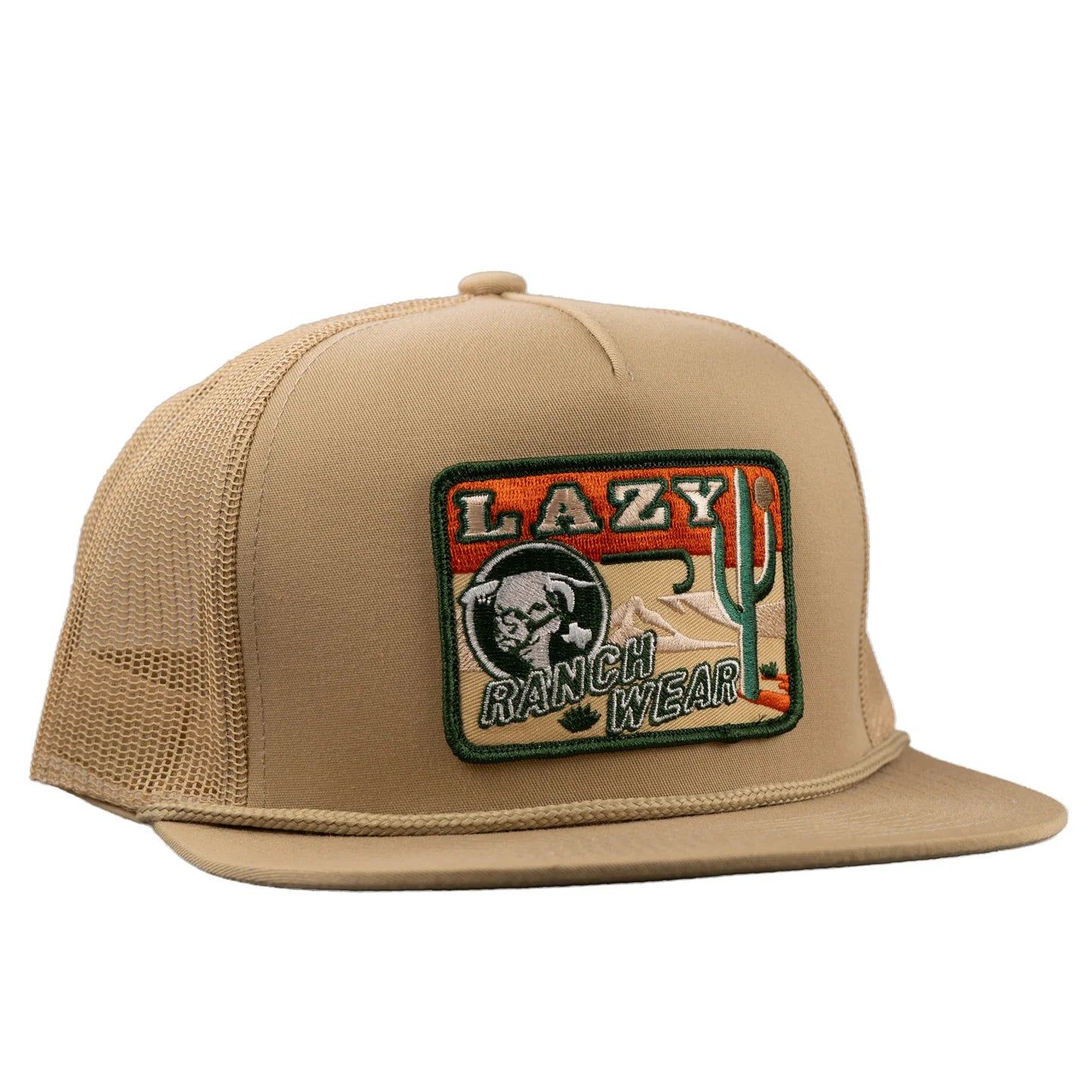 Lazy J Ranch Big Bend Classic Rope Trucker Flat Brim Cap - Tan