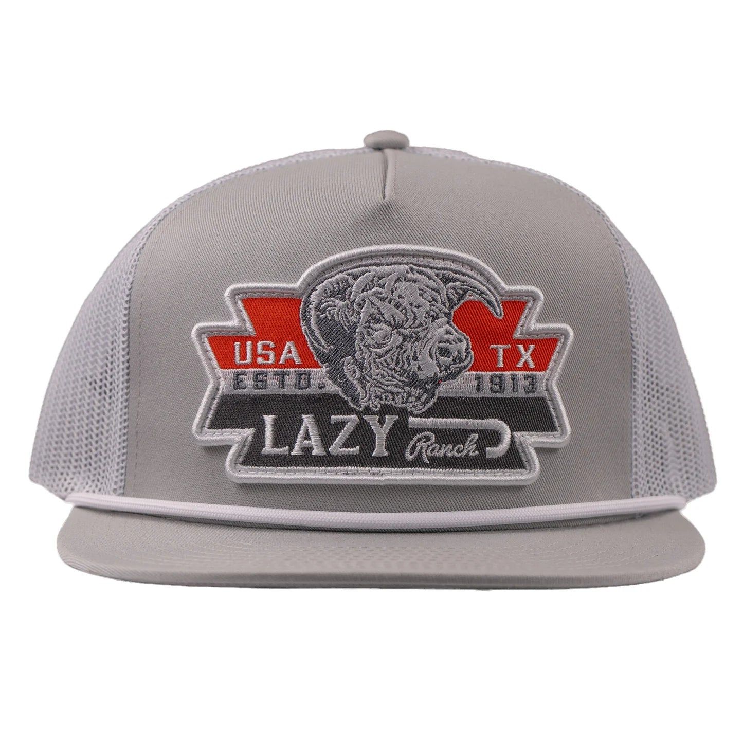 Lazy J Ranch El Rancho Classic Rope Trucker Flat Brim Cap - Silver Grey/White