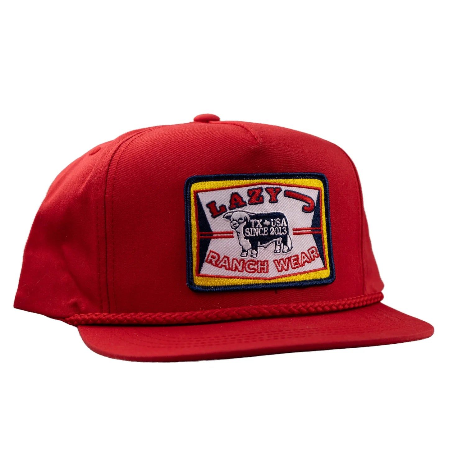 Lazy J Ranch Feed Wagon Classic Rope Trucker Flat Brim Cap - Red