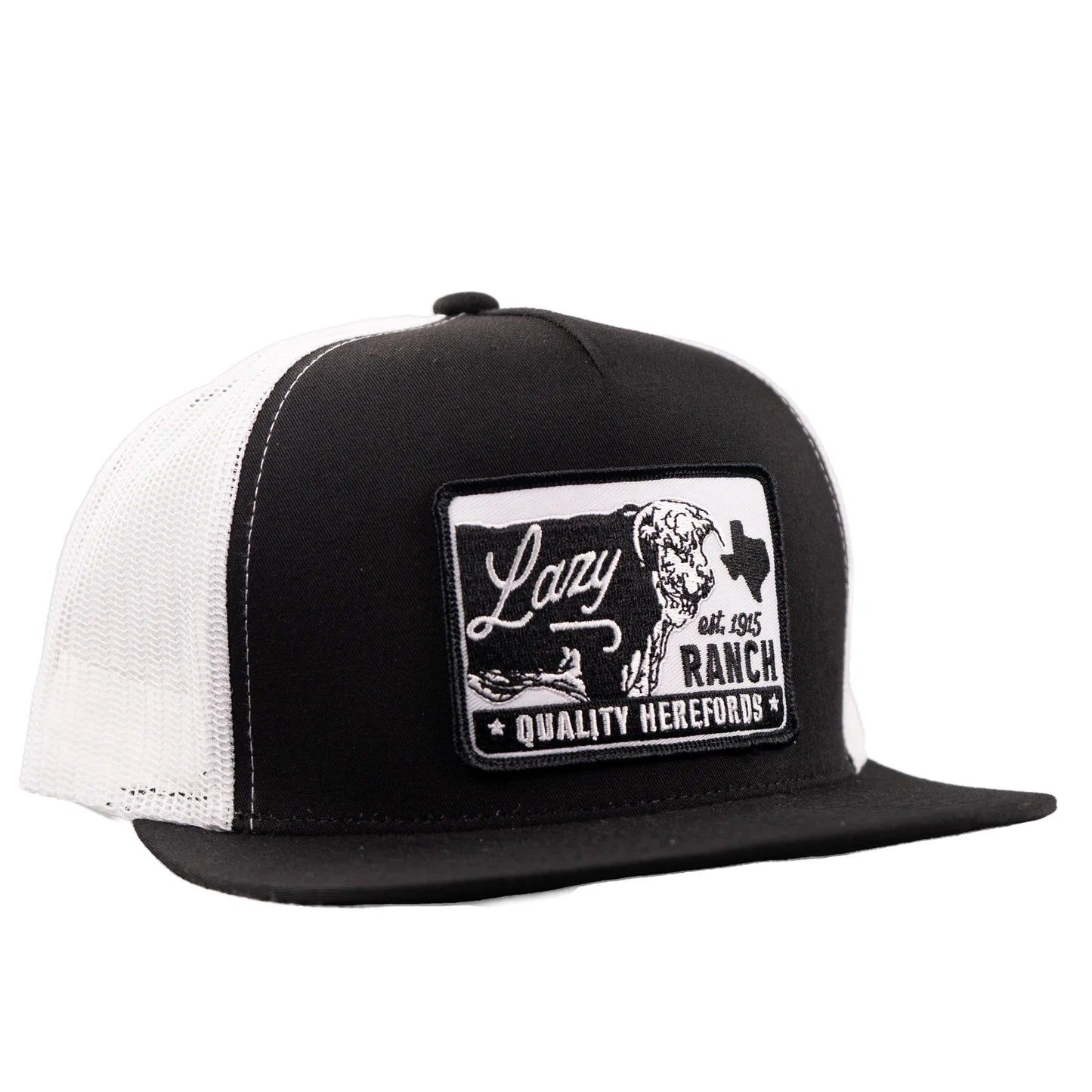 Lazy J Ranch Legado Classic Five Panel Trucker Flat Brim Hat - Black/White