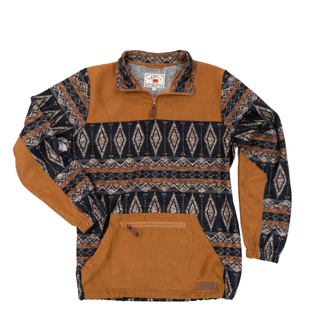 Lazy J Ranch Men's Aztec Blocked Quarter Zip Knit Pullover - Black