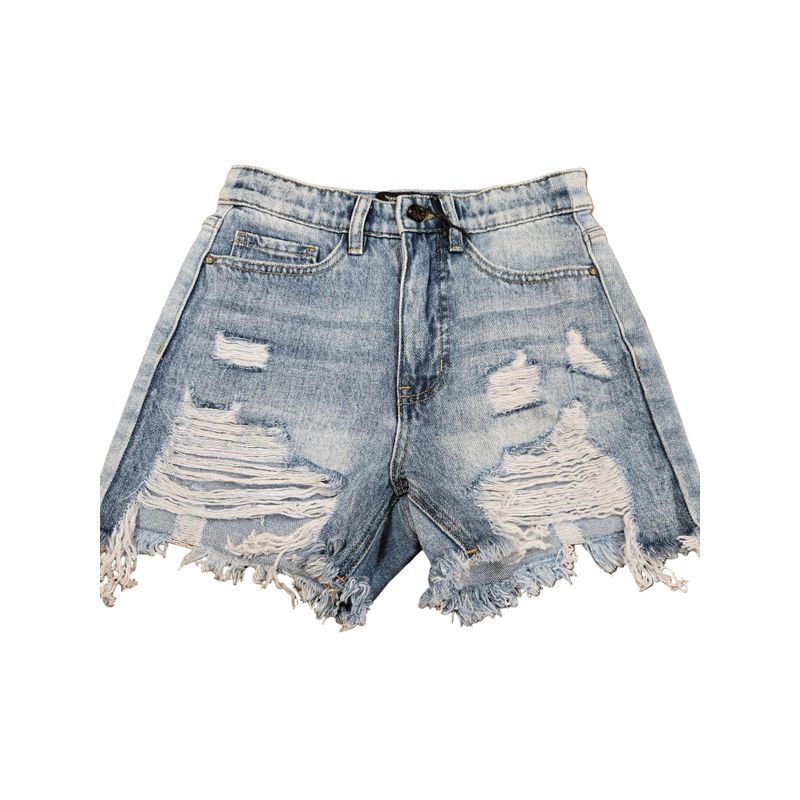 Lucky &amp; Blessed Women's High Rise Distressed Shorts - Medium Wash