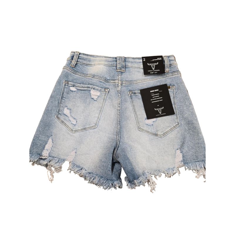 Lucky &amp; Blessed Women's High Rise Distressed Shorts - Medium Wash