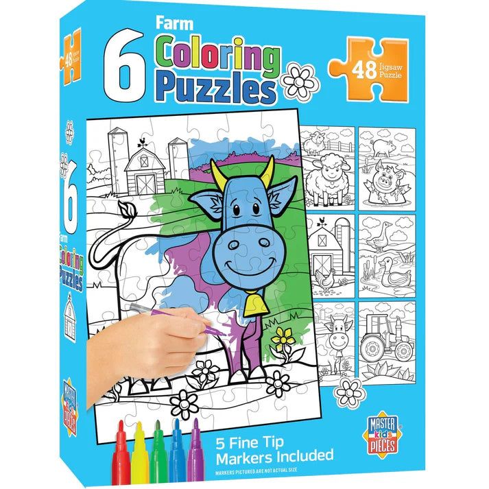 Masterpiece Coloring Puzzles - 6 Pack - Farm 48 Piece Puzzles