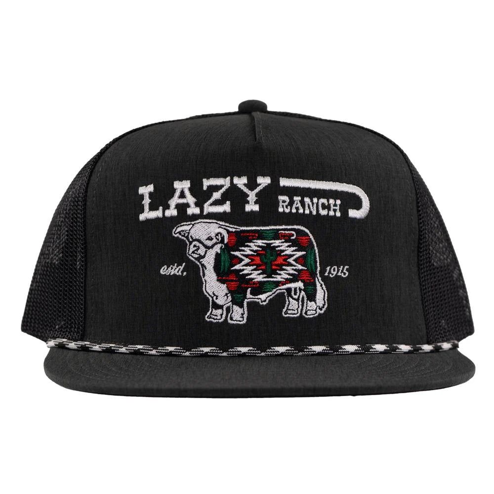 Lazy J Ranch Alpine Classic Rope Trucker Flat Brim Cap - Heather Black
