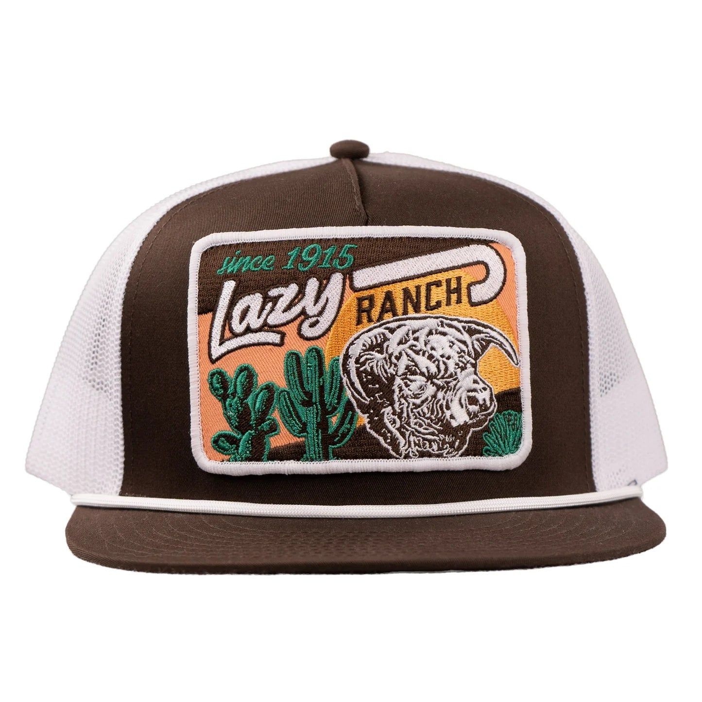 Lazy J Ranch Del Rio Classic Rope Trucker Flat Brim Cap - Brown/White