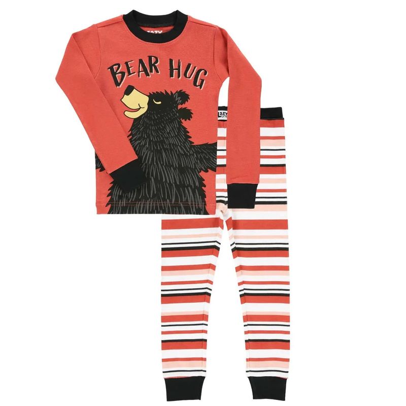 Lazy One Kid's Bear Hug Pink PJ Set