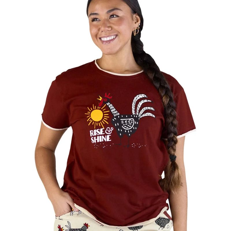 Lazy One Women's Rise &amp; Shine Chicken Regular Fit PJ Tee - Fired Brick Red
