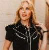 Lucky &amp; Blessed Women's Contrast Arrow Pearl Snap Puff Sleeve Top - Black