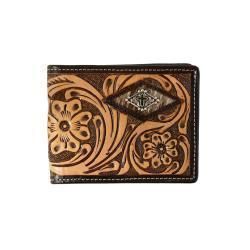 M&amp;F Men's 3D Bifold With Passcase Style Floral Diamond Calf Hair Wallet- Brown