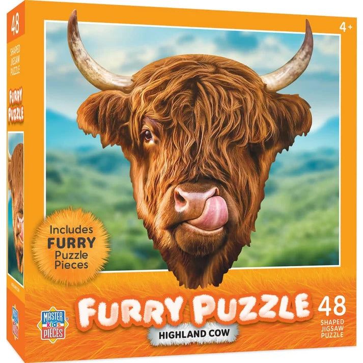 Masterpiece Furry Puzzle Highland Cow 48 Piece Shaped Puzzle