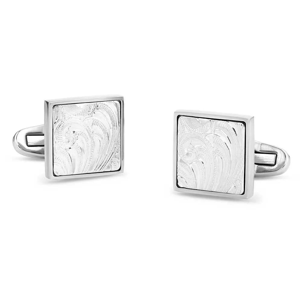 Montana Silversmiths Men's Classic Square Engraved Silver Cuff Links