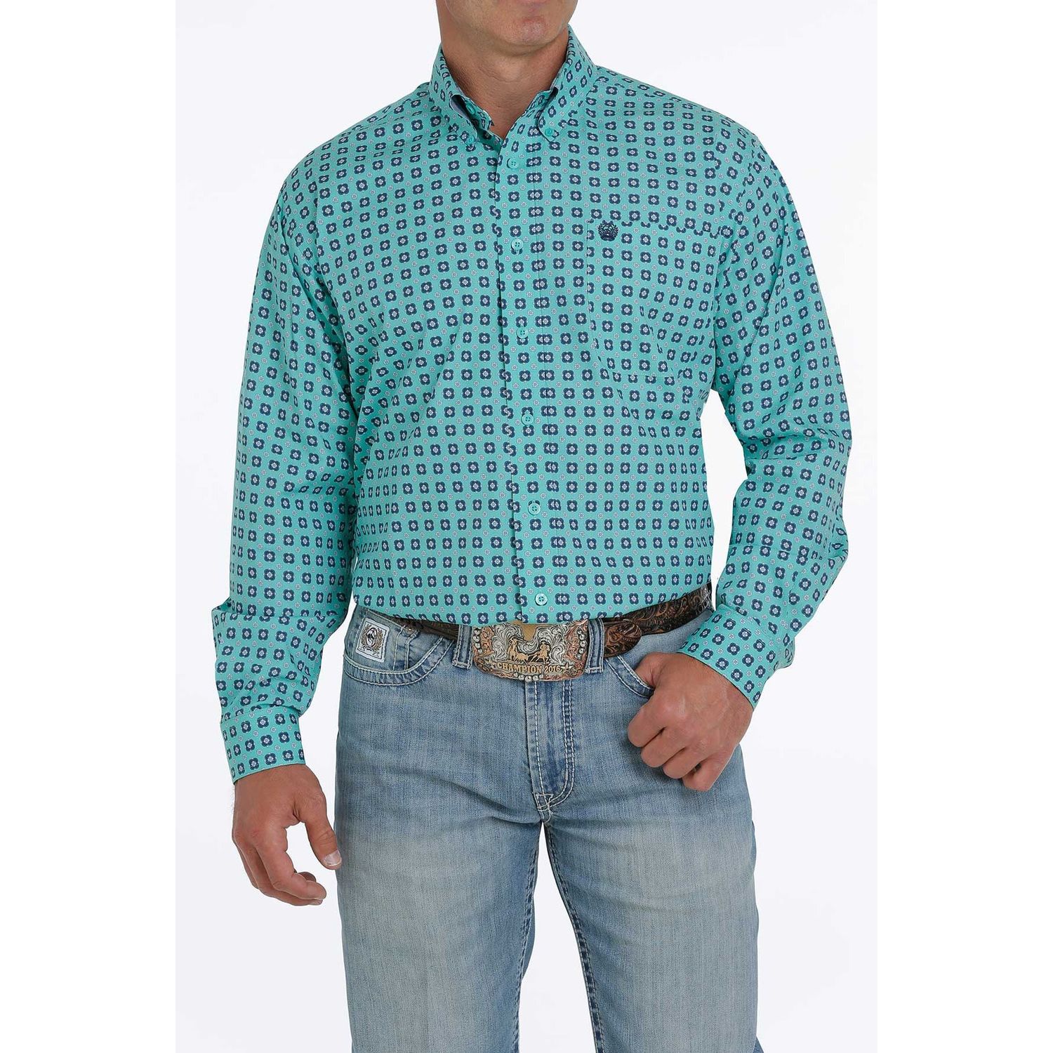 Cinch Mens LS Print Shirt Turquoise - MTW105217X-3XL