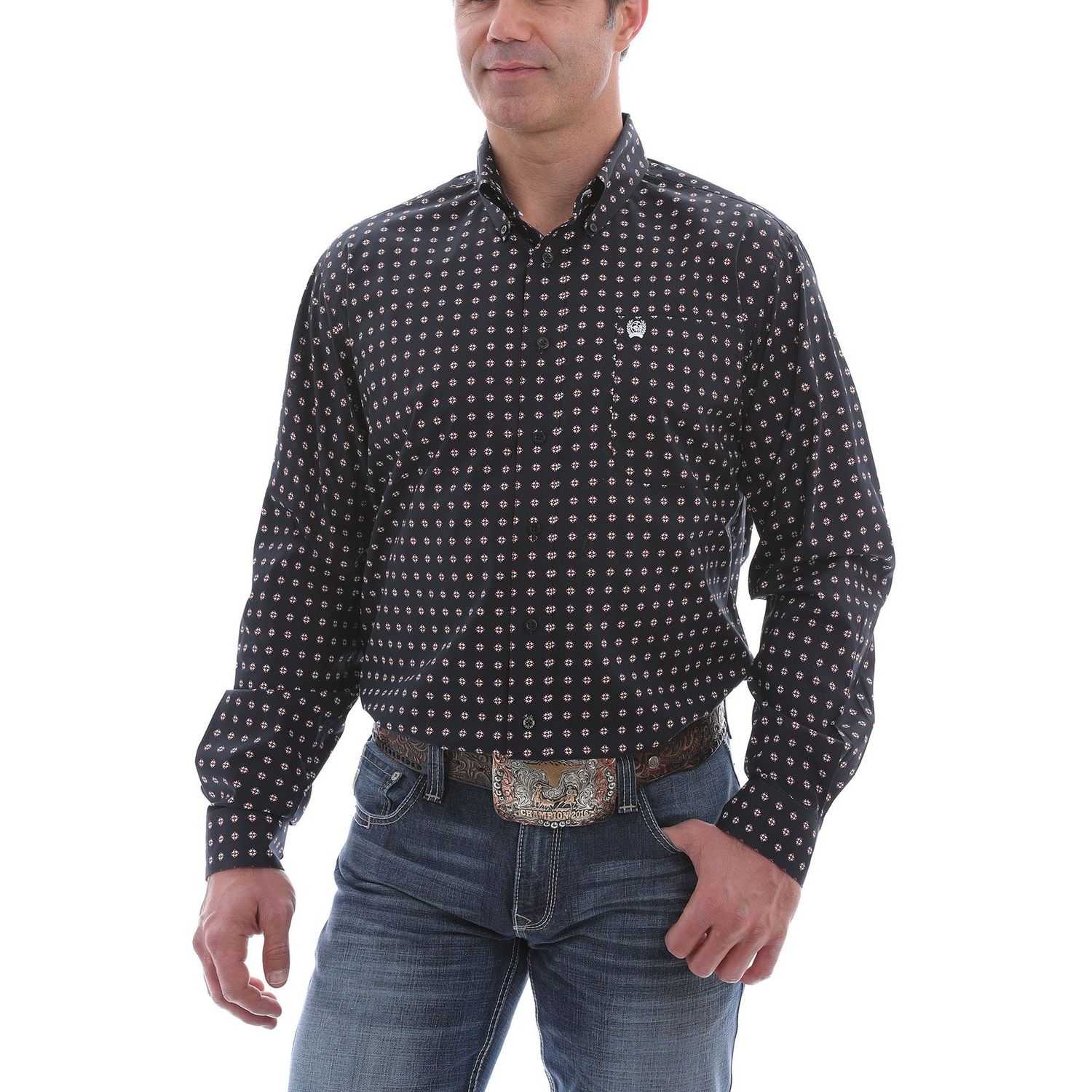 Cinch Mens LS Print Shirt Black - MTW1105109