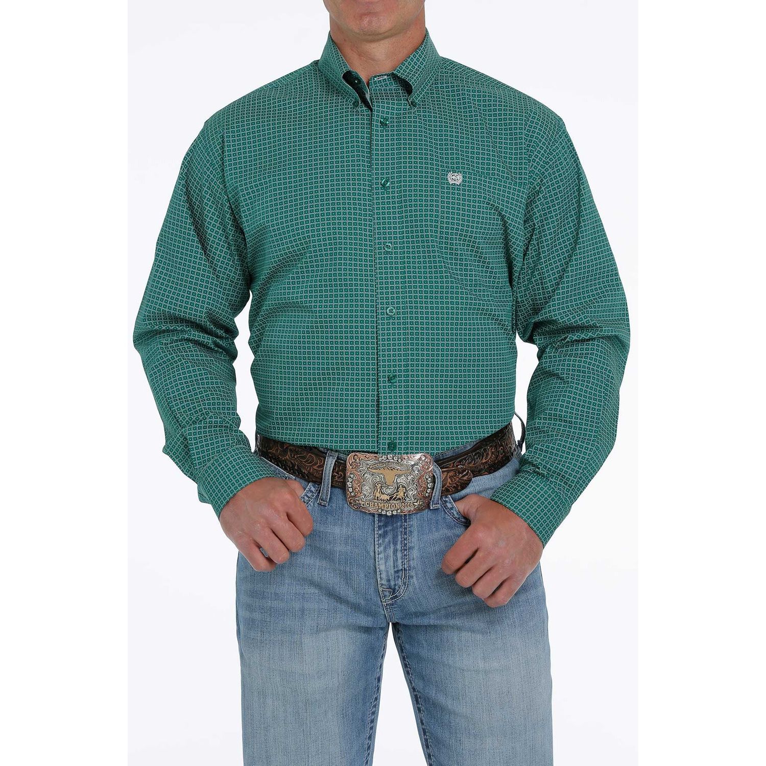 Cinch Mens LS Print Shirt Green - MTW1105238
