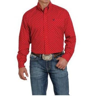 Cinch Mens LS Print Shirt Red - MTW1105280