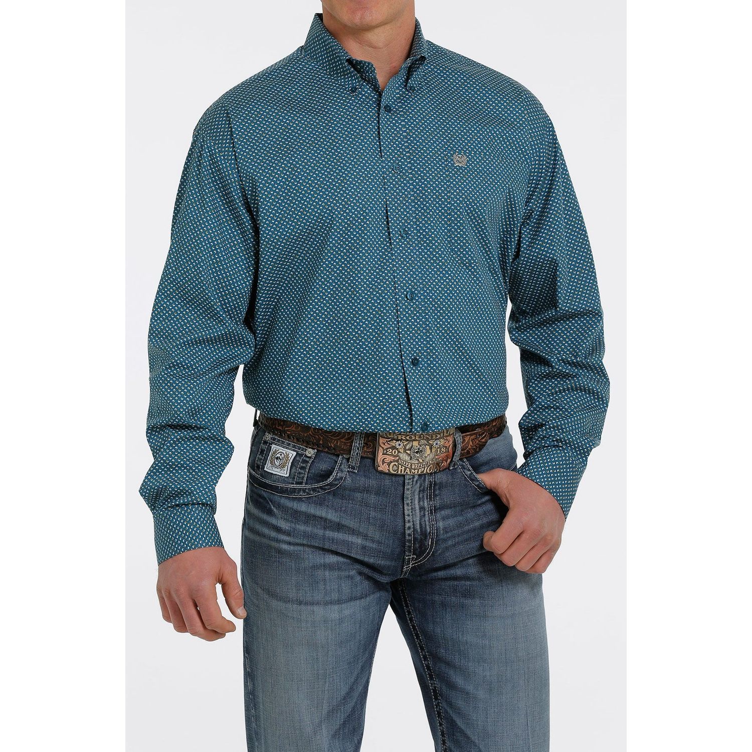 Cinch Mens LS Print Shirt Teal - MTW1105342