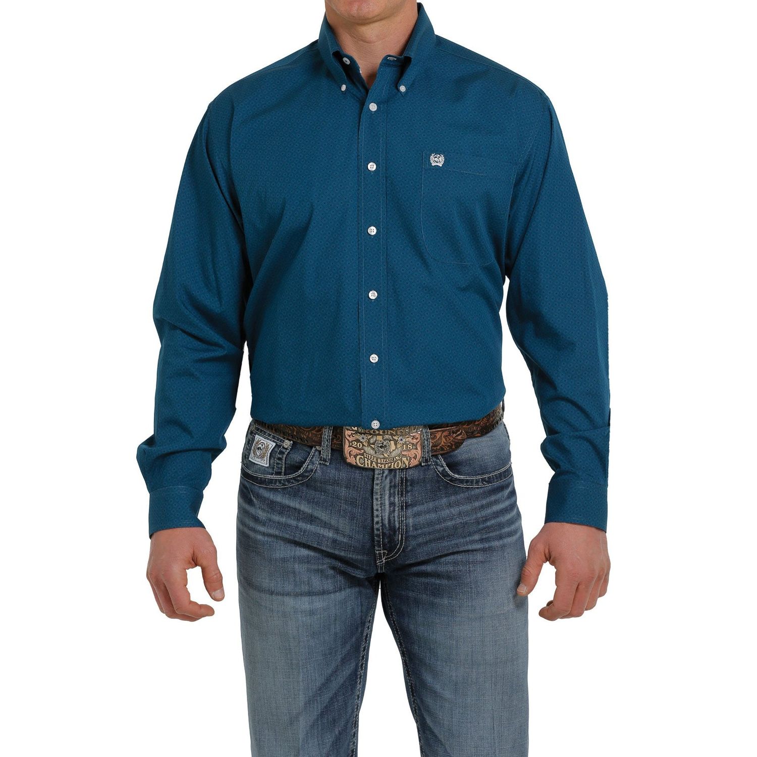 Cinch Mens LS Print Shirt Teal - MTW1105345