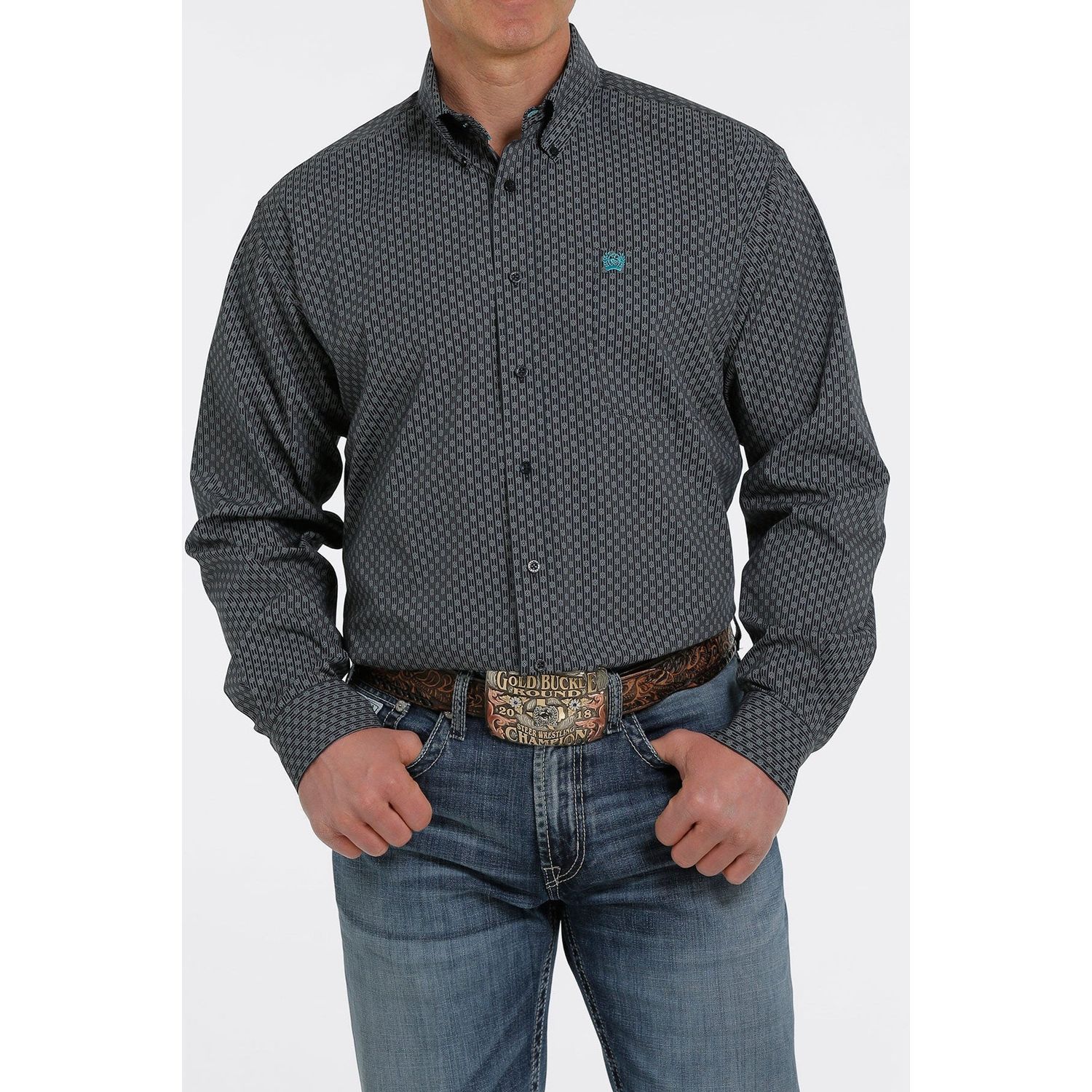 Cinch Mens LS Print Shirt Navy - MTW1105366