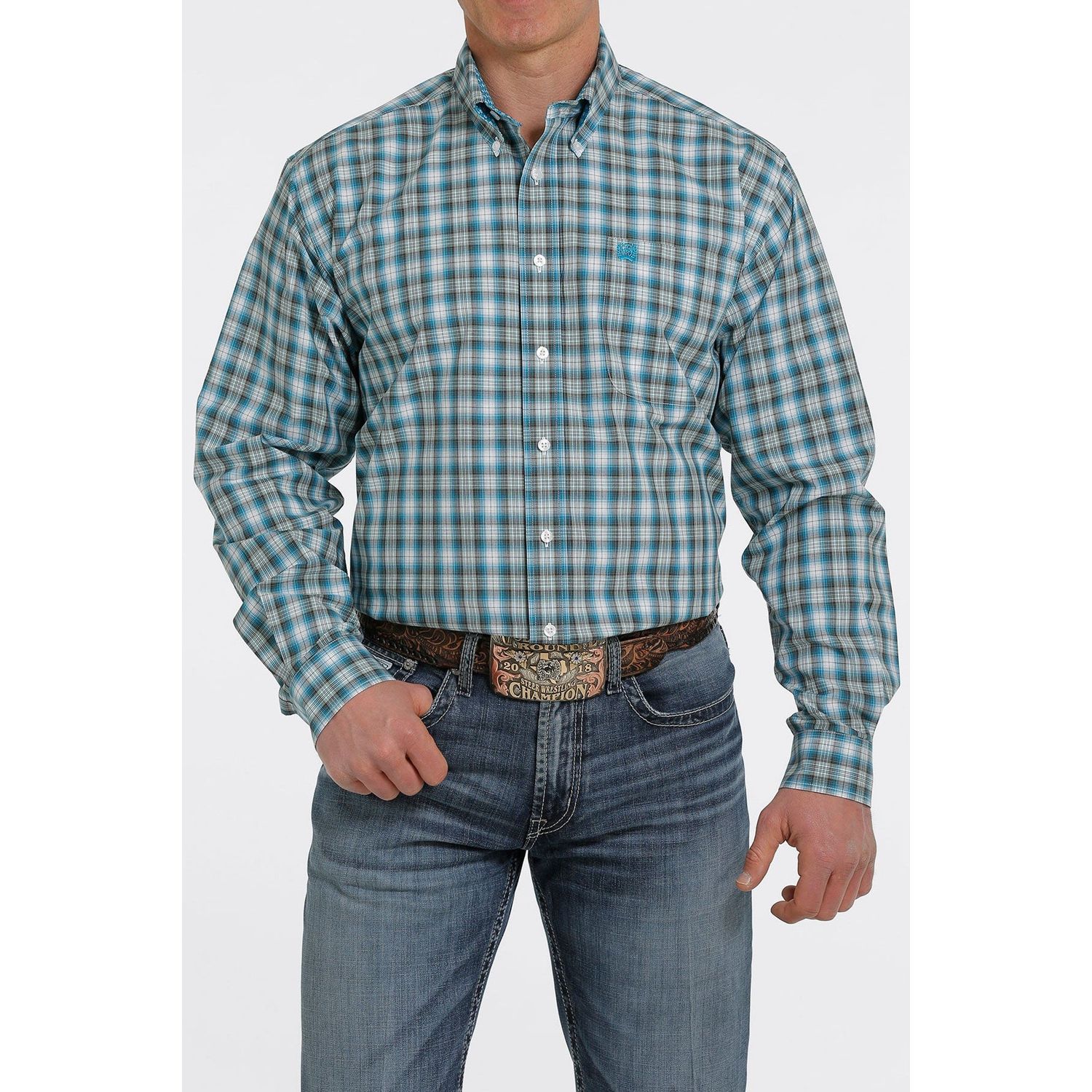 Cinch Mens LS Plaid Shirt White - MTW1105371
