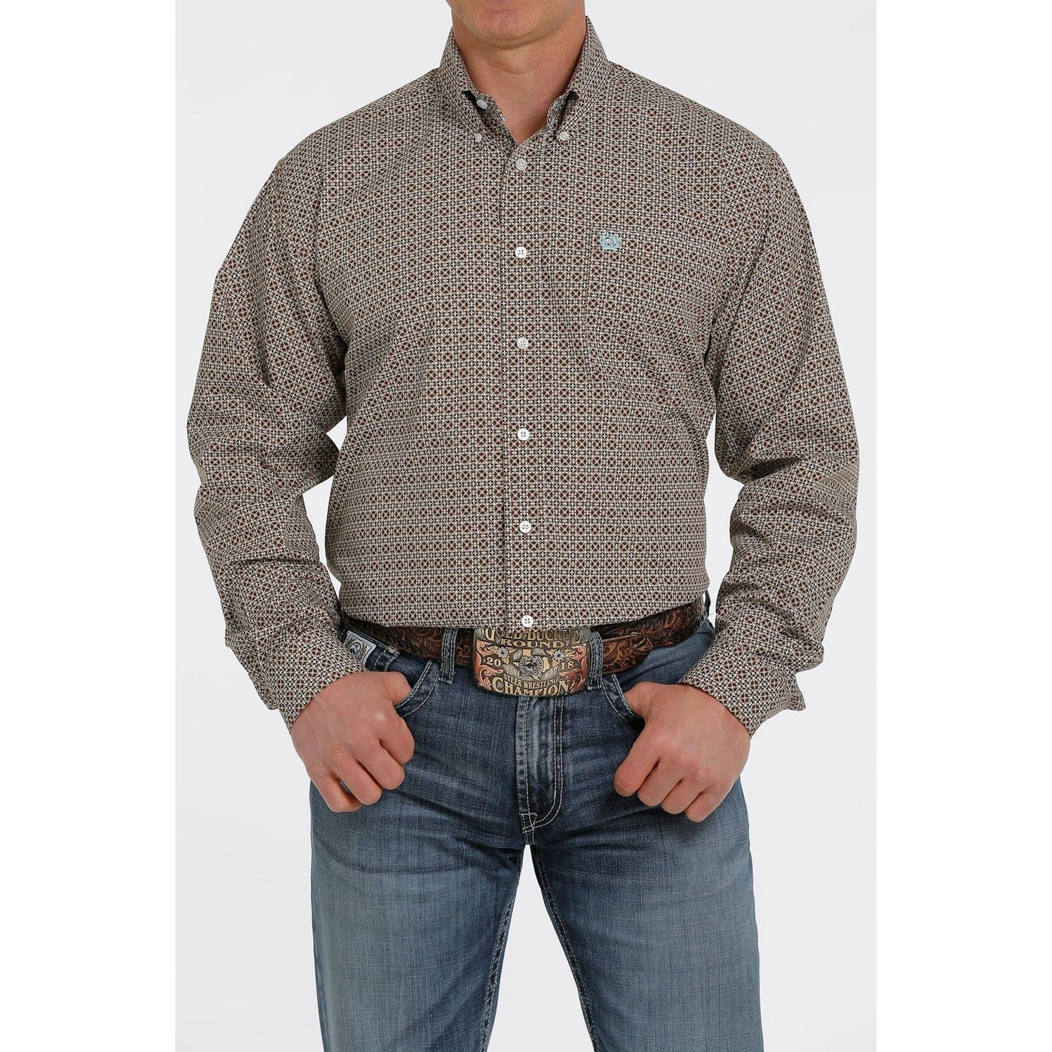 Cinch Mens LS Print Shirt Brown - MTW1105375
