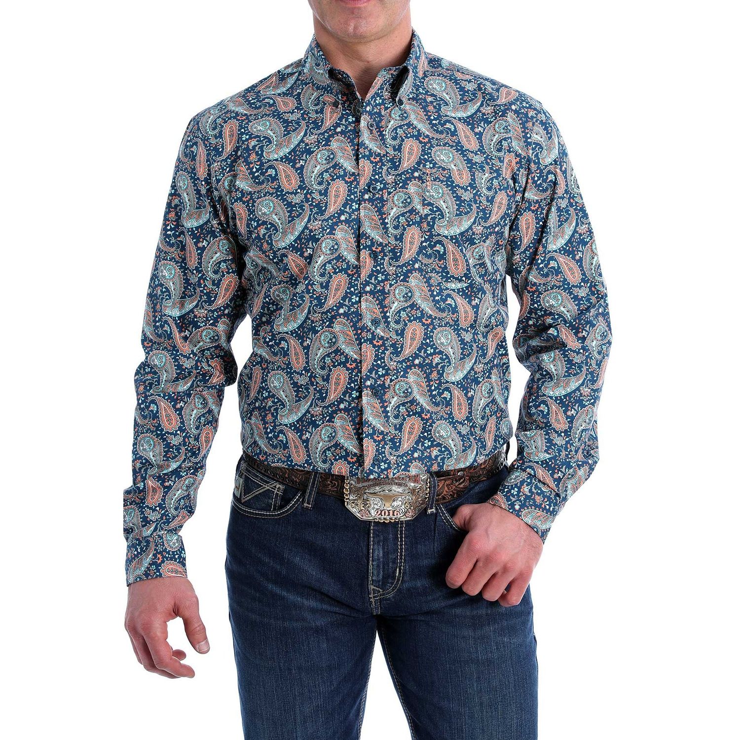 Cinch Mens LS Print Modern Shirt Navy - MTW1347014