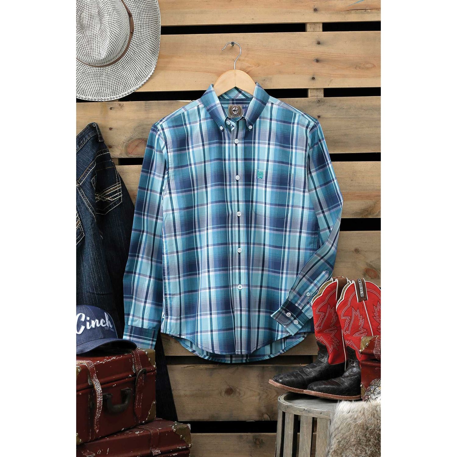 Cinch Boys LS Plaid Shirt - Navy - MTW7060257