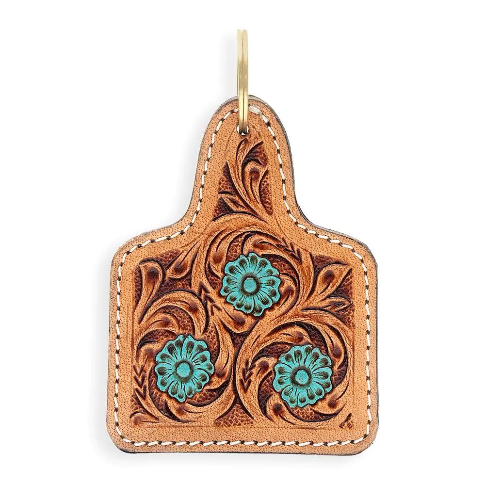 Myra Blooms Trio Hand-tooled Leather Key Fob