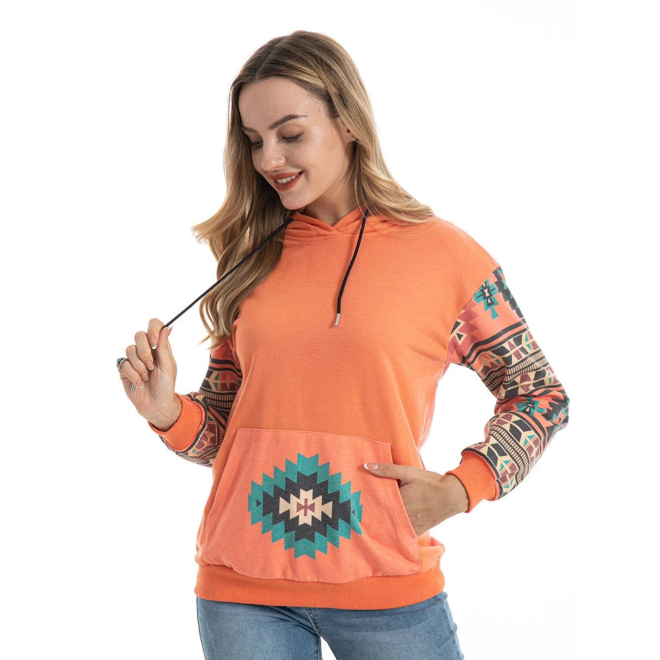 American Bling Women's Aztec Graphic Hoodie - Orange - AB-H4007OR