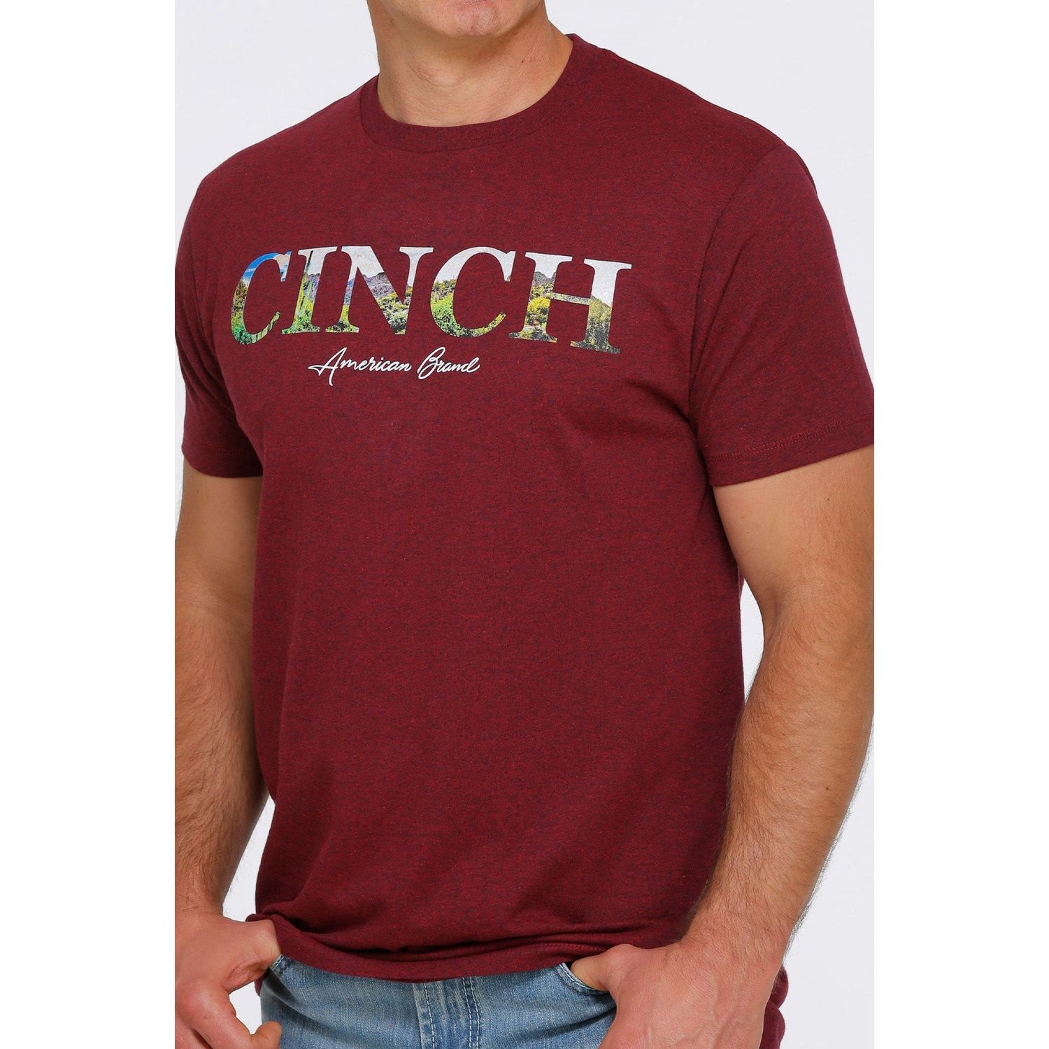 Cinch Mens SS Tee Heather Burgundy - MTT1690483