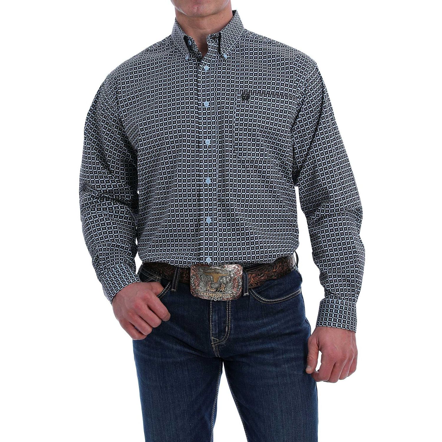 Cinch Mens LS Print Shirt Light Blue - MTW1105186