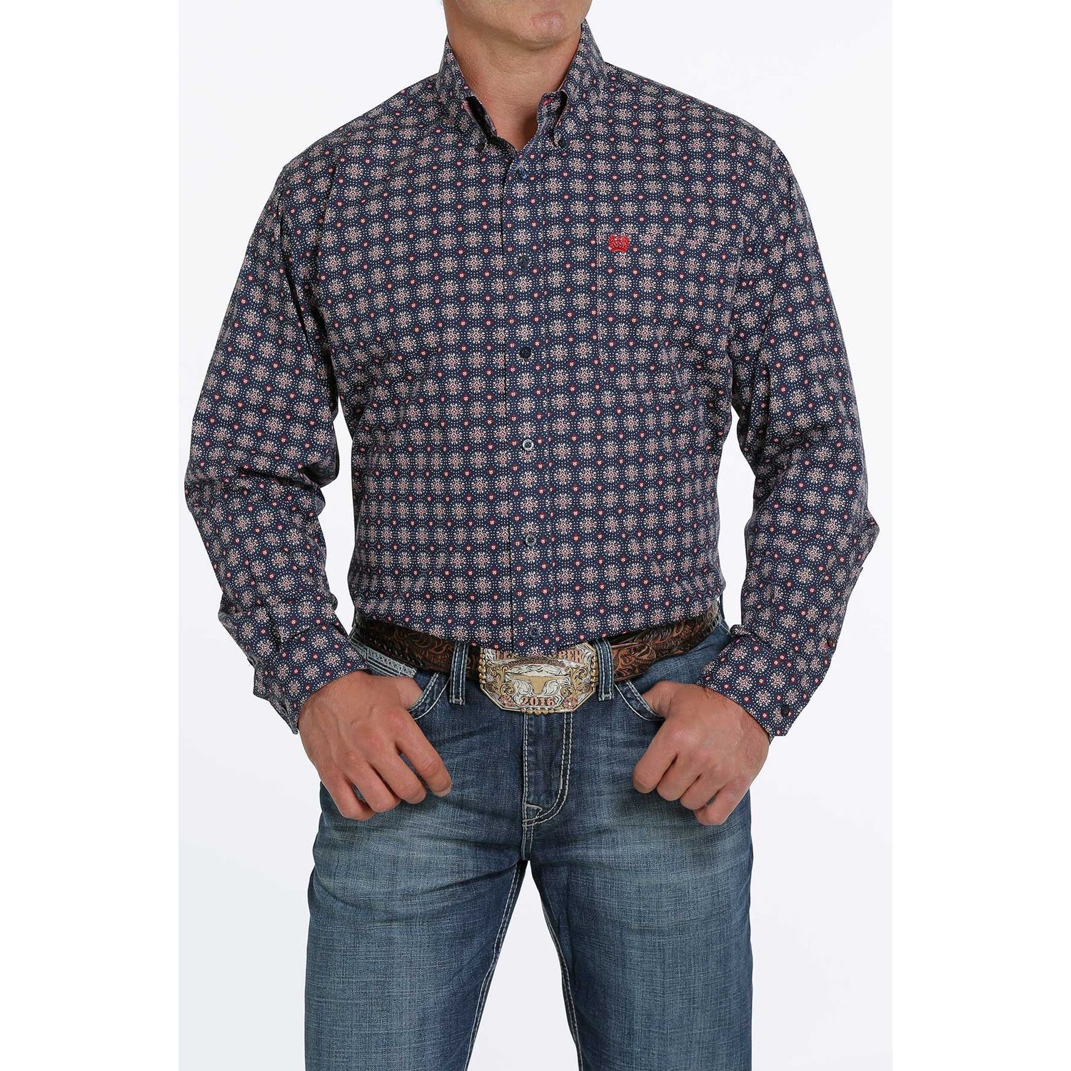 Cinch Mens LS Print Shirt Navy - MTW1105275