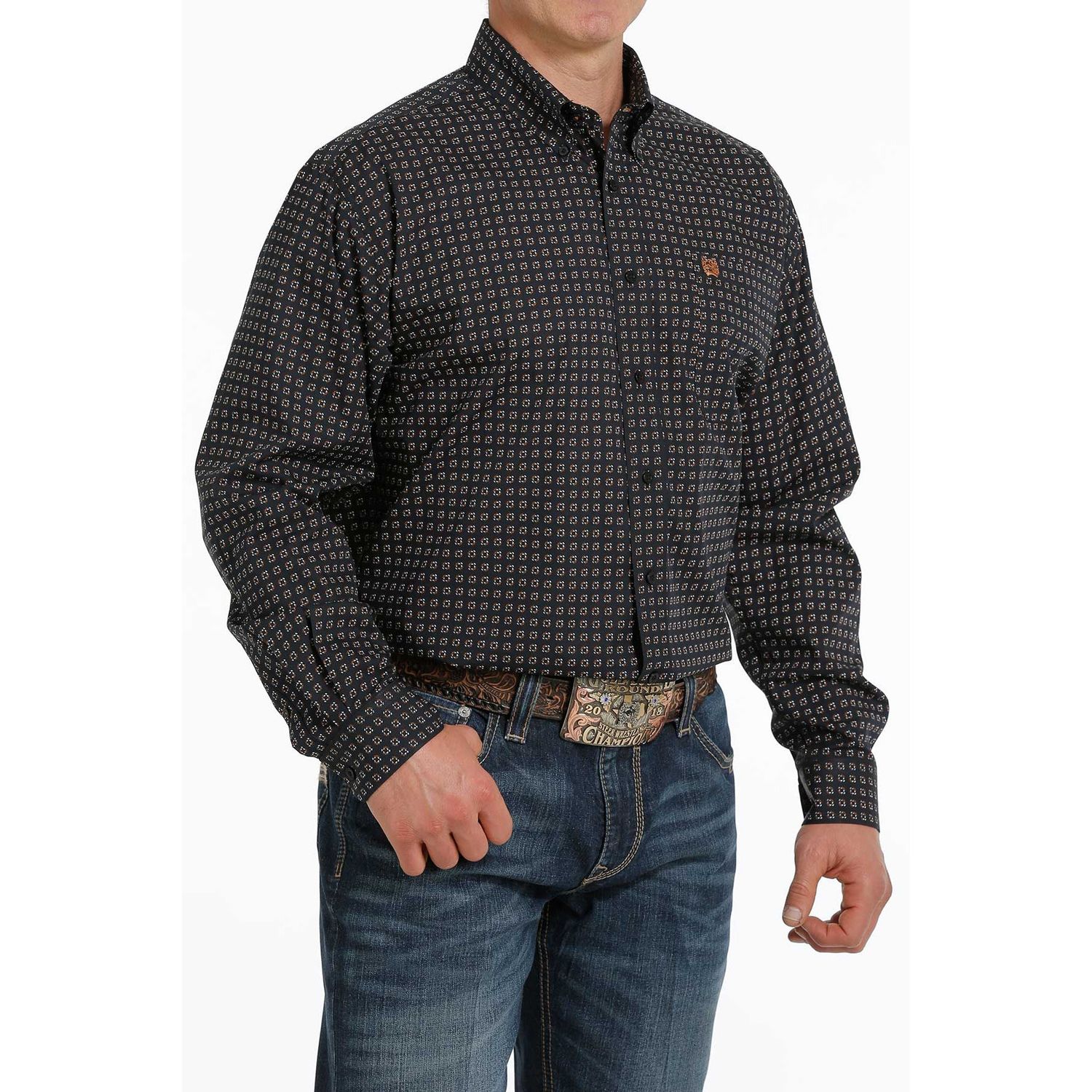 Cinch Mens LS Print Shirt Black - MTW1105293